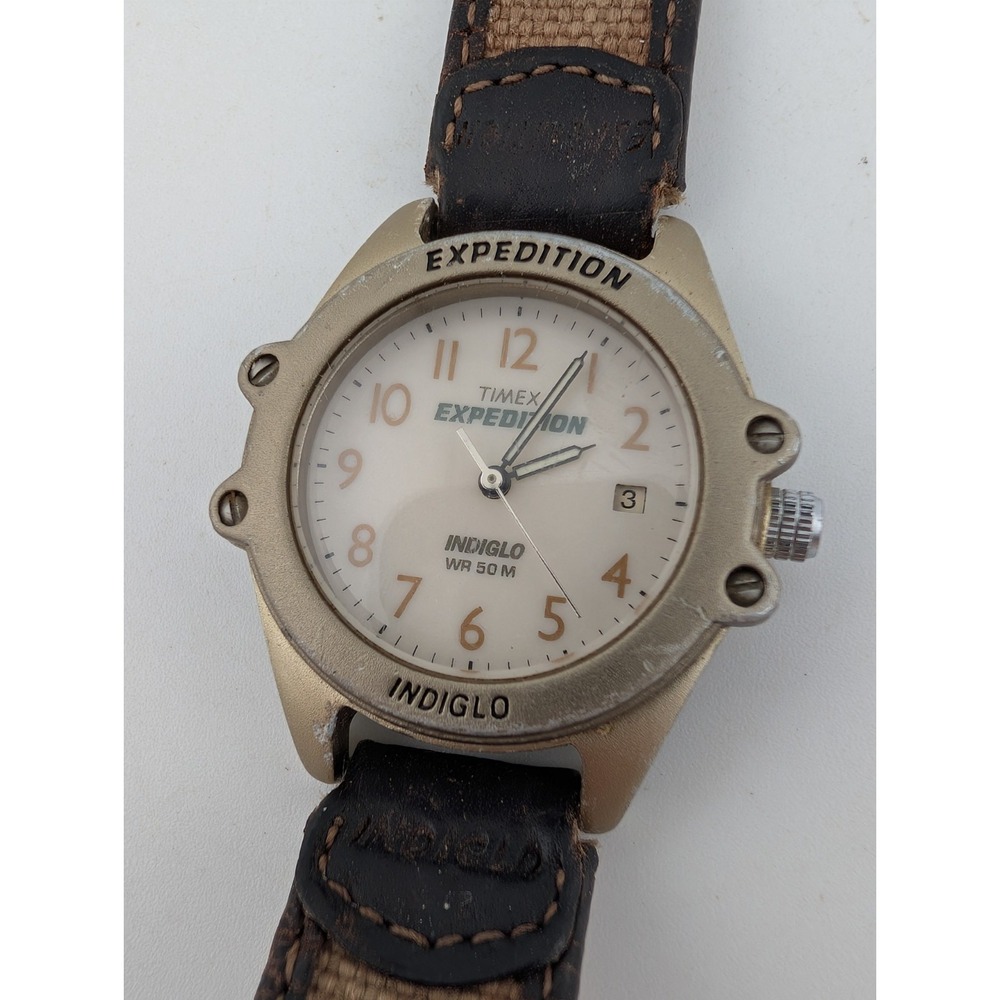 Timex Expedition Womens Watch 32mm Brown Canvas Leather Indiglo Date New Battery